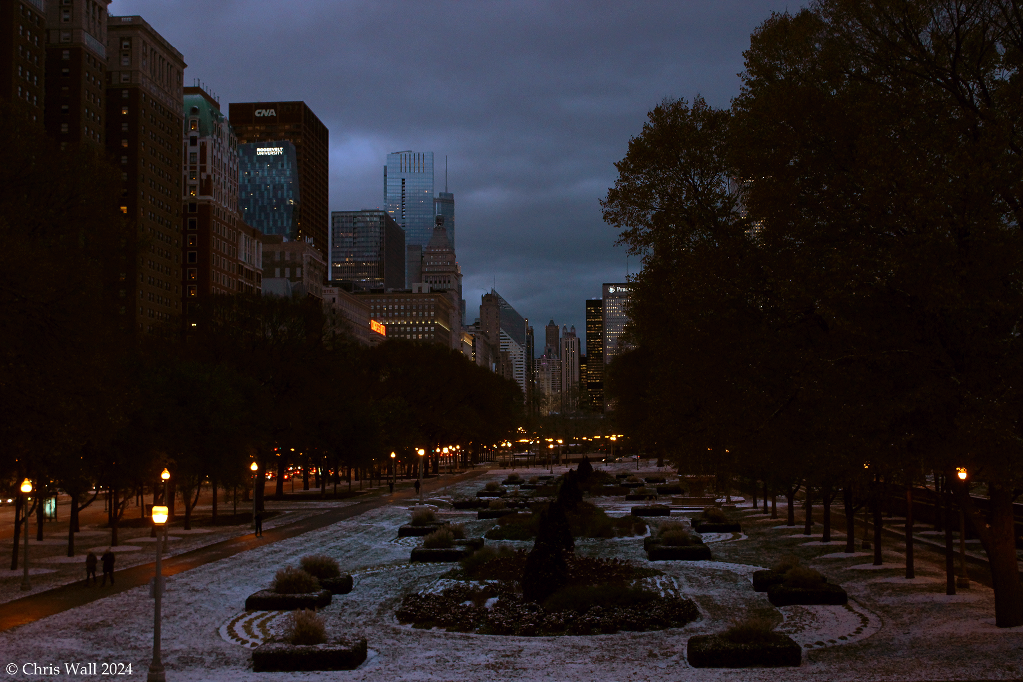 Grant Park in Chicago on a cloudy winter morning