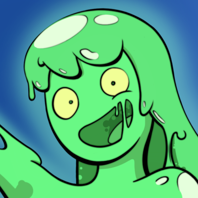 A happy slime girl made of green ooze